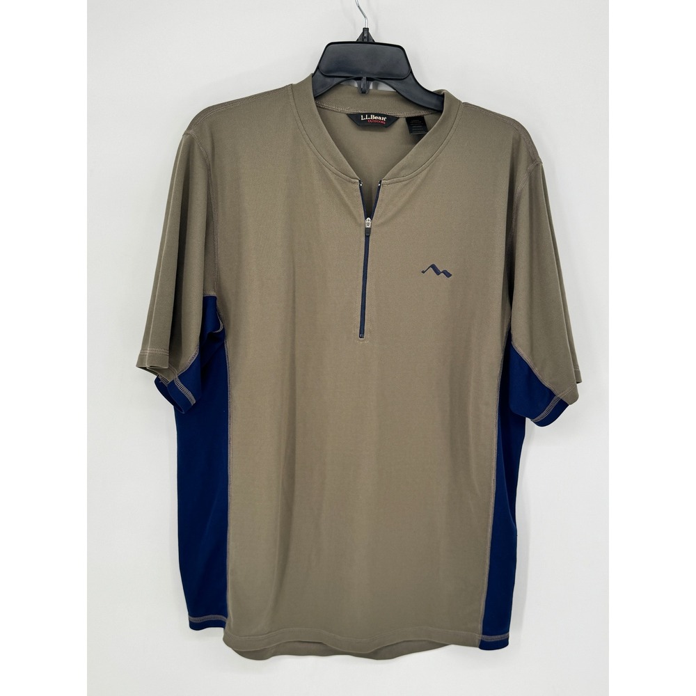 LL Bean Outdoors Mens Large Regular Quarter Zip Shirt Olive Navy Blue 0PQ83 USA